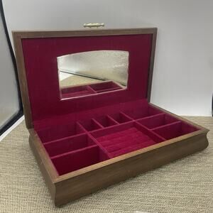 Vtg Handcrafted Wood Jewelry Storage Box Japan 1960s